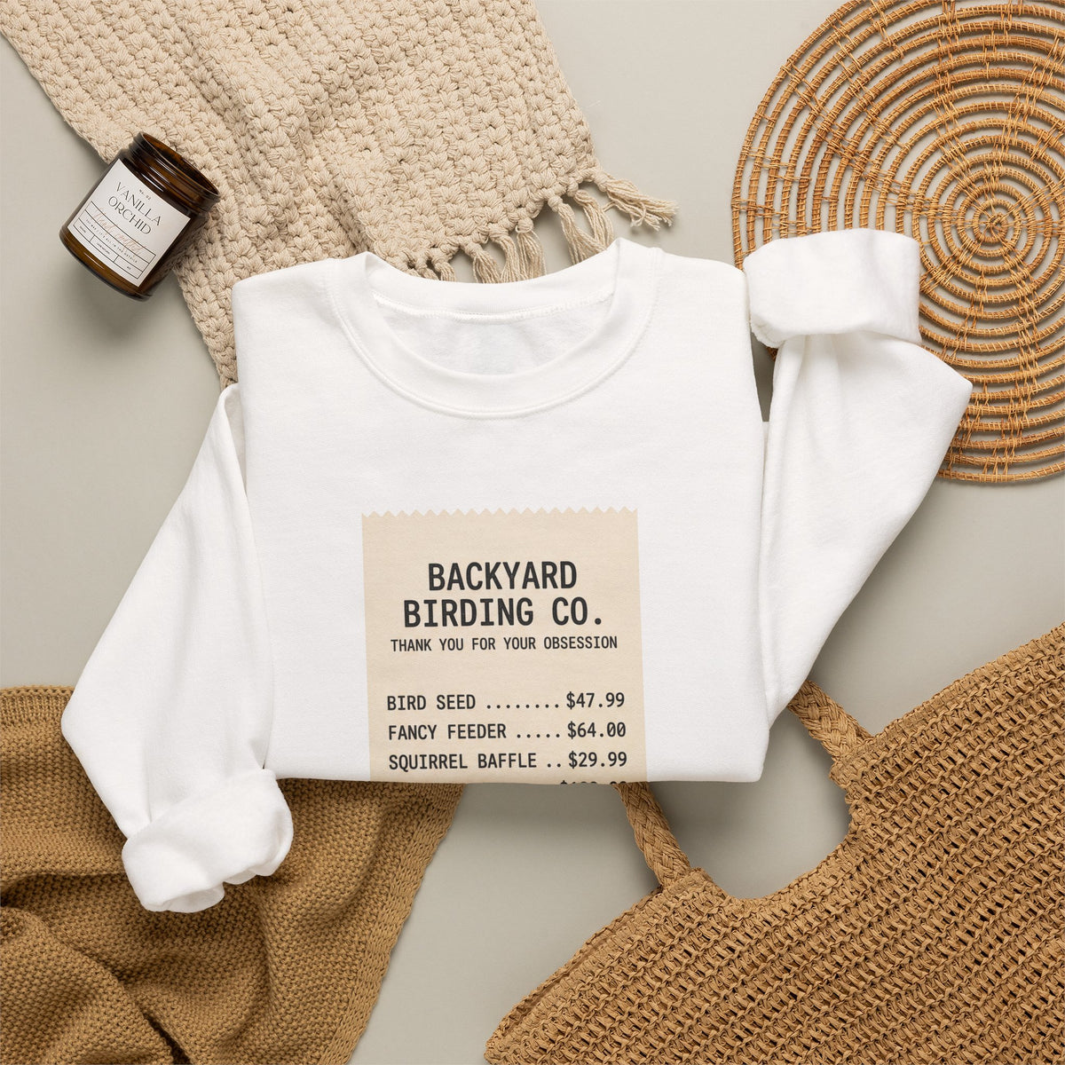 Backyard Birding Co. Receipt Crewneck Sweatshirt — ‘Total: Worth It’ Birdwatcher Pullover