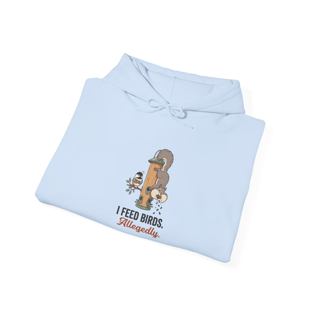 Hoodie — I Feed Birds. Allegedly. Cute Squirrel & Bird Graphic Pullover
