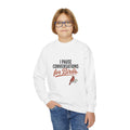 Kids sweatshirt with 'I Pause Conversations for Birds' singing cardinal design