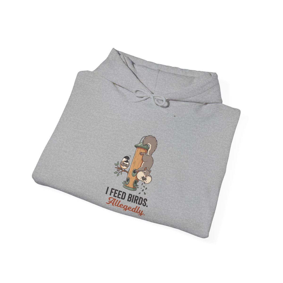 Hoodie — I Feed Birds. Allegedly. Cute Squirrel & Bird Graphic Pullover