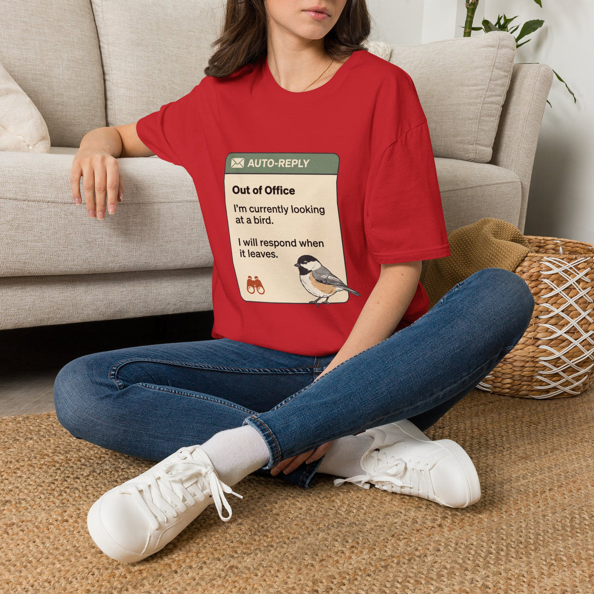 Out of Office Bird Watching T-Shirt — "Out of Office: I'm currently looking at a bird"