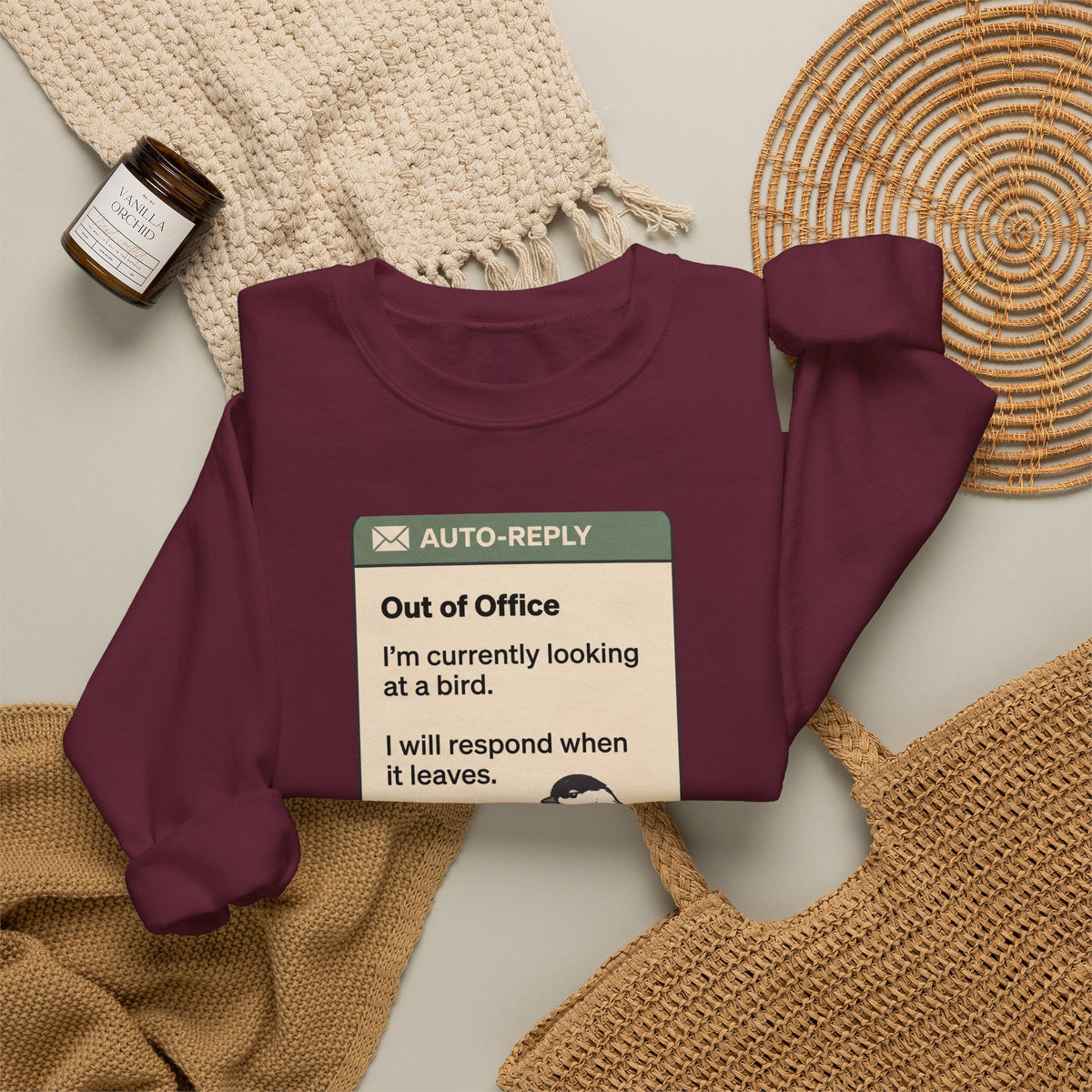 Out of Office Birdwatching Crewneck Sweatshirt — "Out of Office: I'm currently looking at a bird"