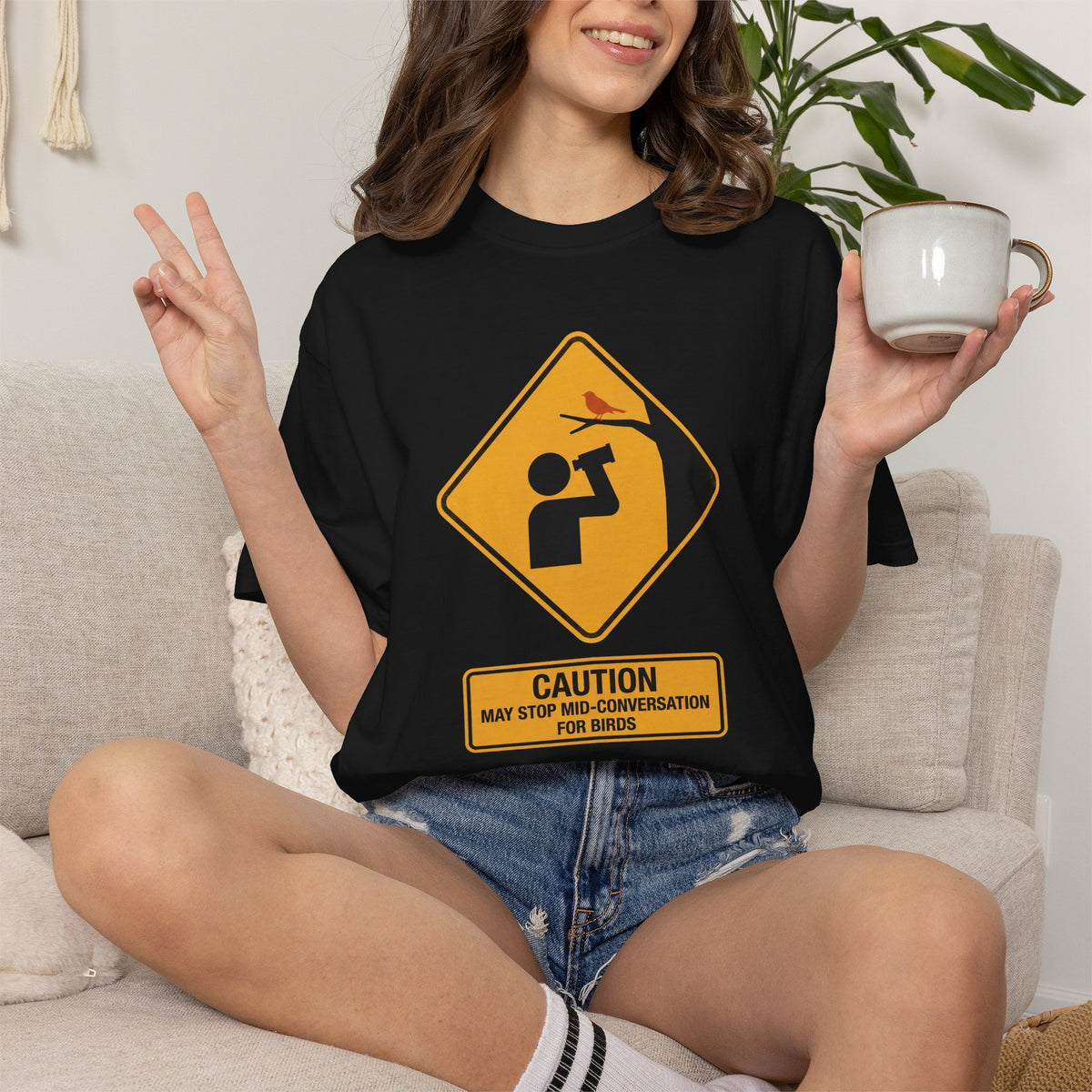 T‑Shirt — Caution: May Stop Mid‑Conversation For Birds (Birdwatching Humor)