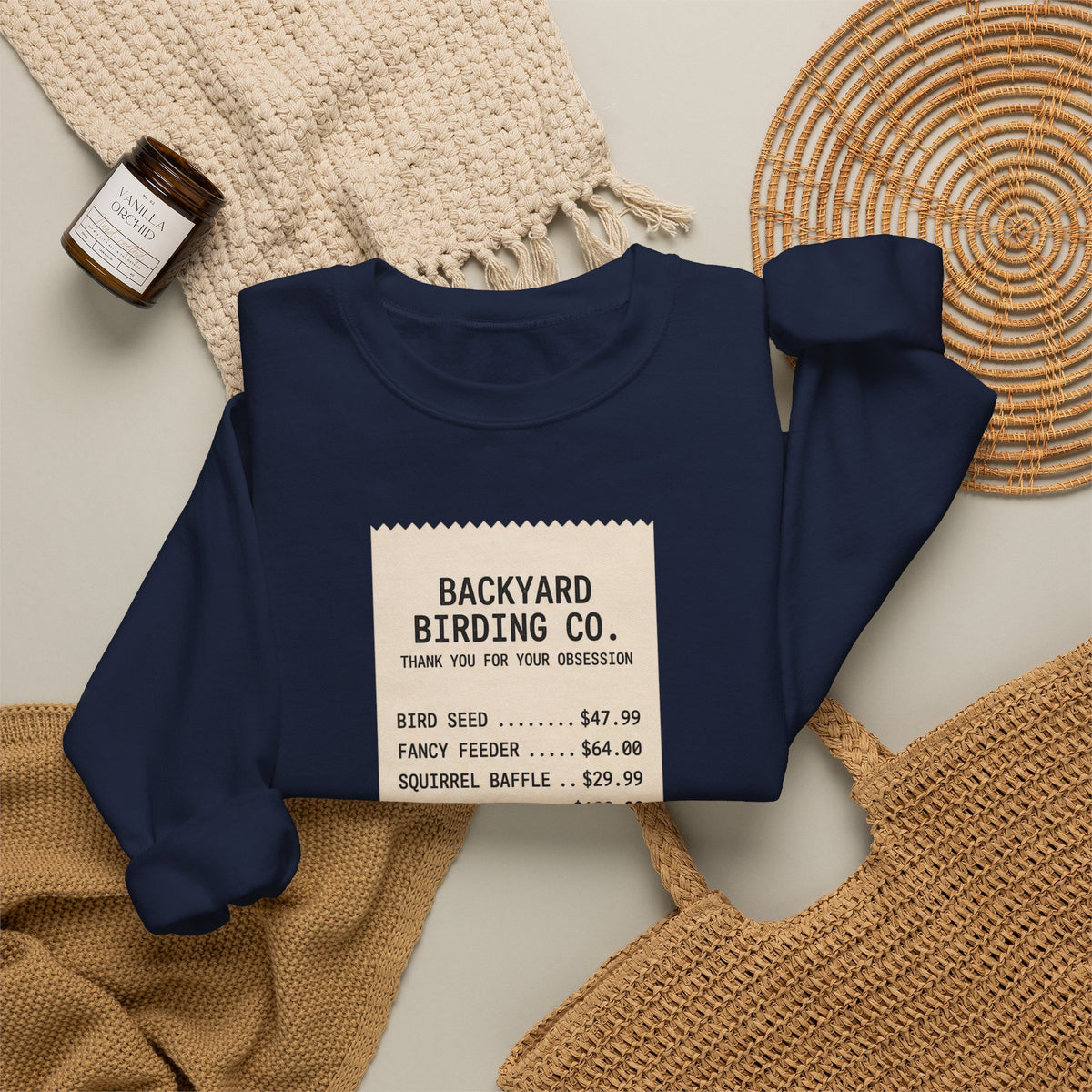Backyard Birding Co. Receipt Crewneck Sweatshirt — ‘Total: Worth It’ Birdwatcher Pullover