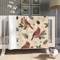 Christmas throw blanket with cardinals, holly and evergreen pattern