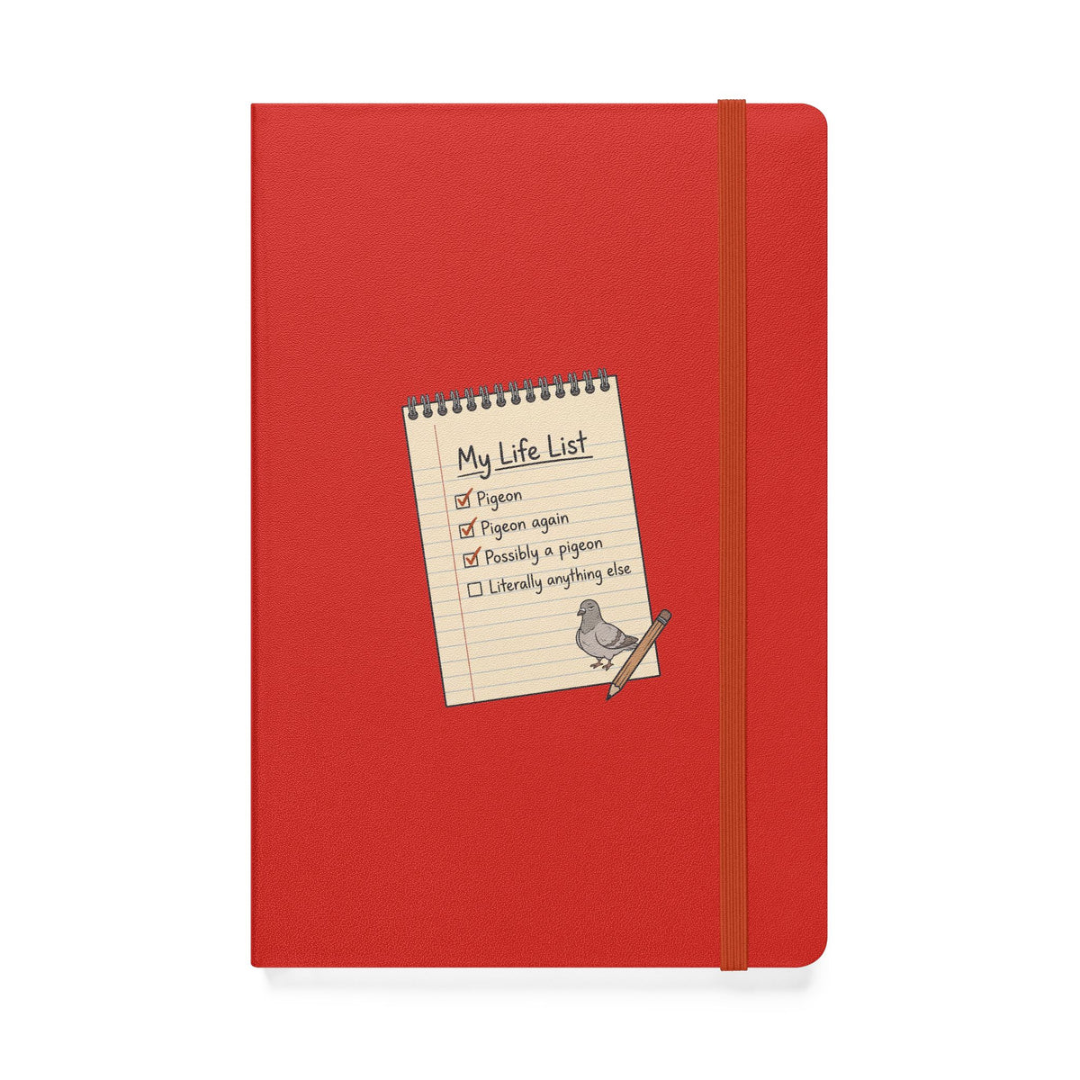 Hardcover birding journal with funny 'My Life List' pigeon checklist cover