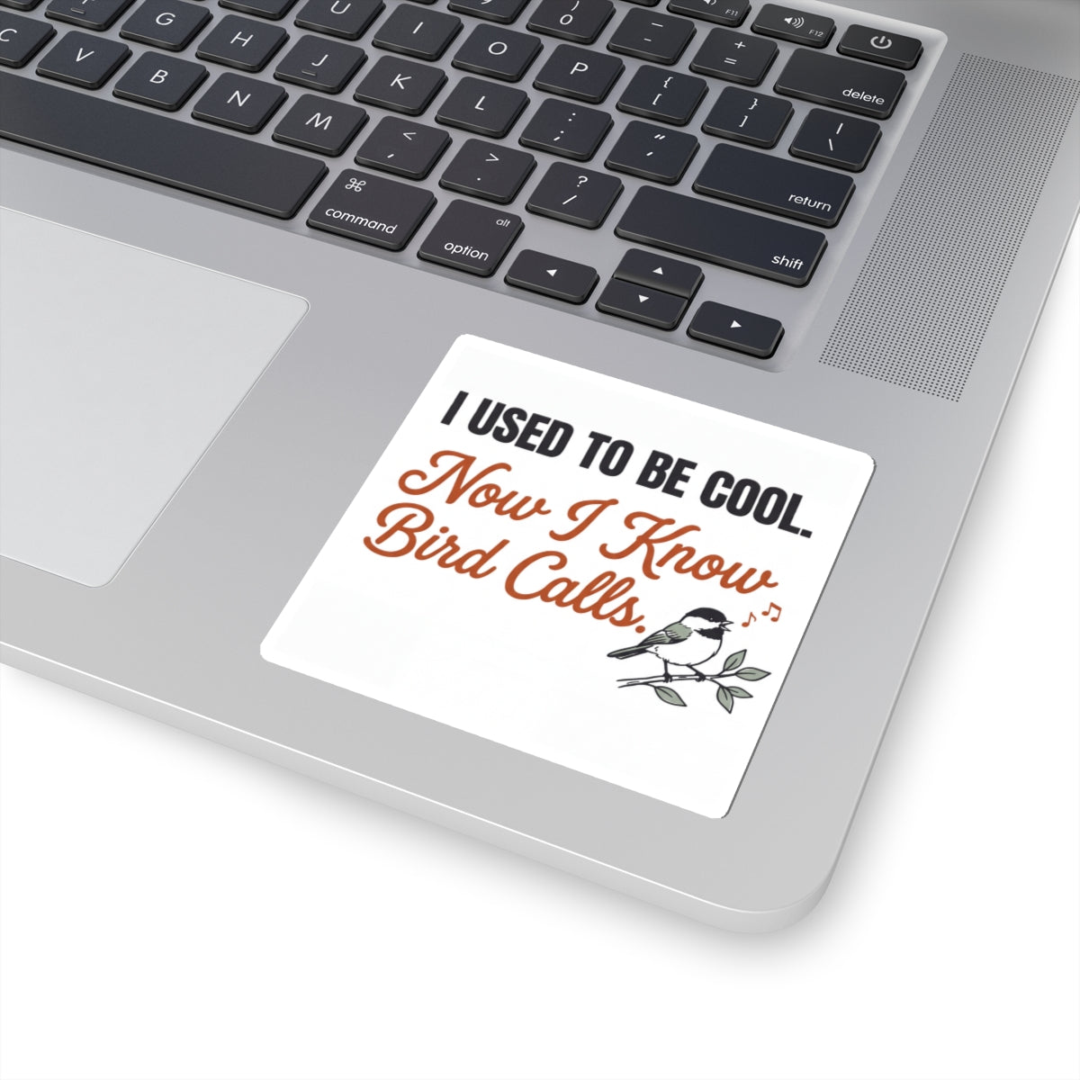 Funny 'I Used to Be Cool. Now I Know Bird Calls.' birding sticker with chickadee