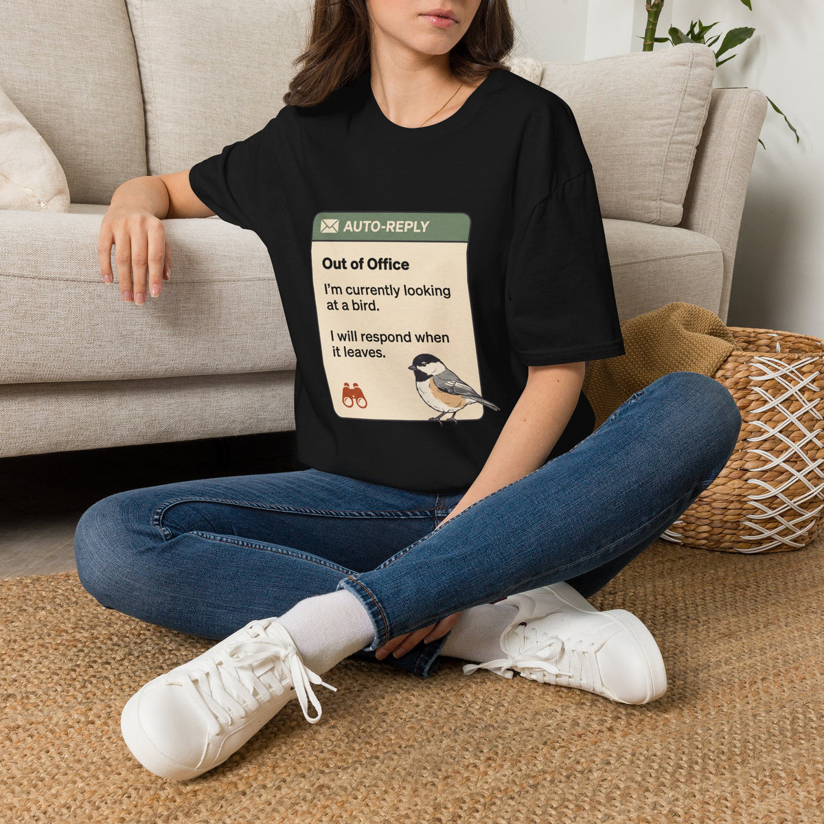 Out of Office Bird Watching T-Shirt — "Out of Office: I'm currently looking at a bird"