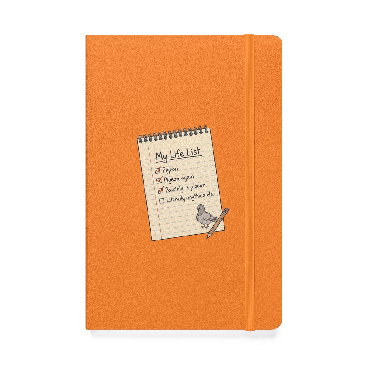 Hardcover birding journal with funny 'My Life List' pigeon checklist cover
