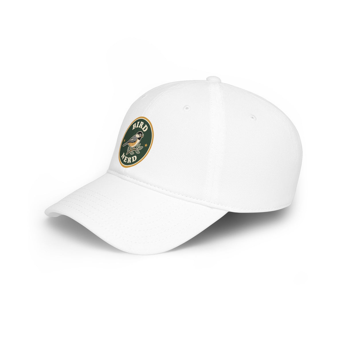 Baseball cap with vintage 'Bird Nerd' chickadee patch