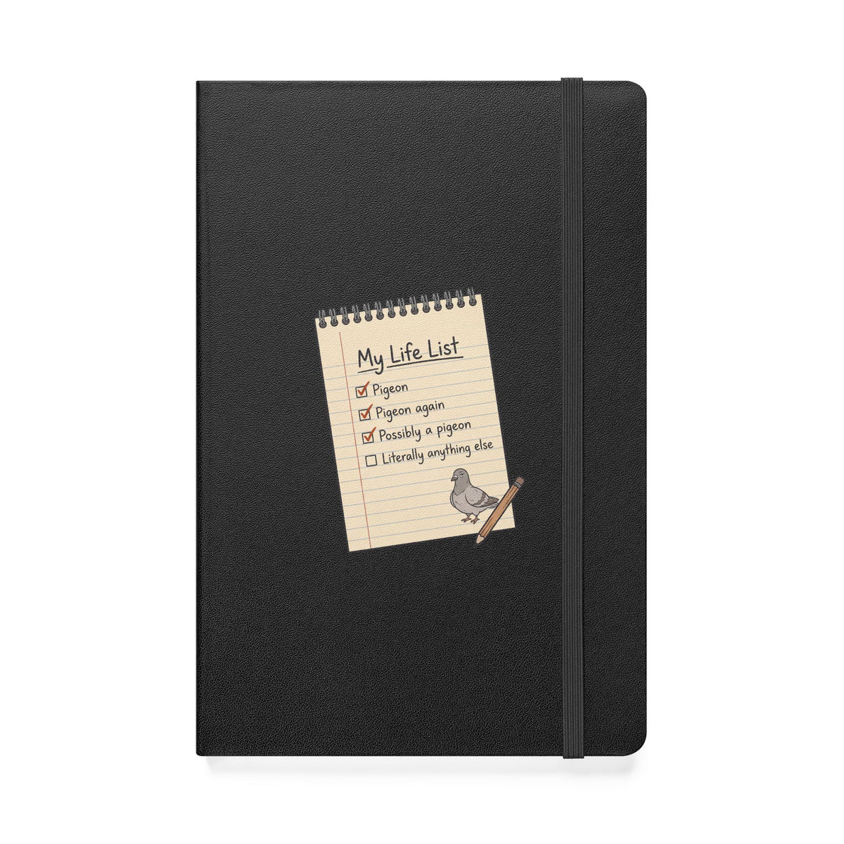Hardcover birding journal with funny 'My Life List' pigeon checklist cover