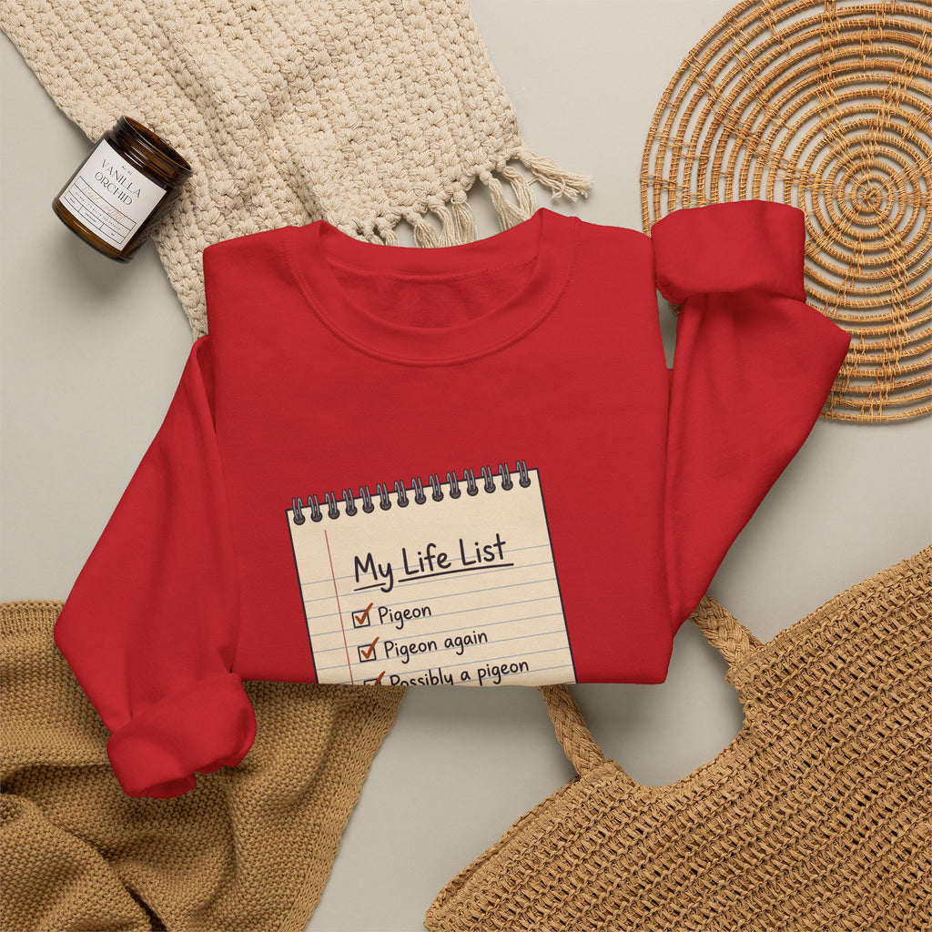 Crewneck Sweatshirt — "My Life List" Notepad Design with Pigeon Checklist