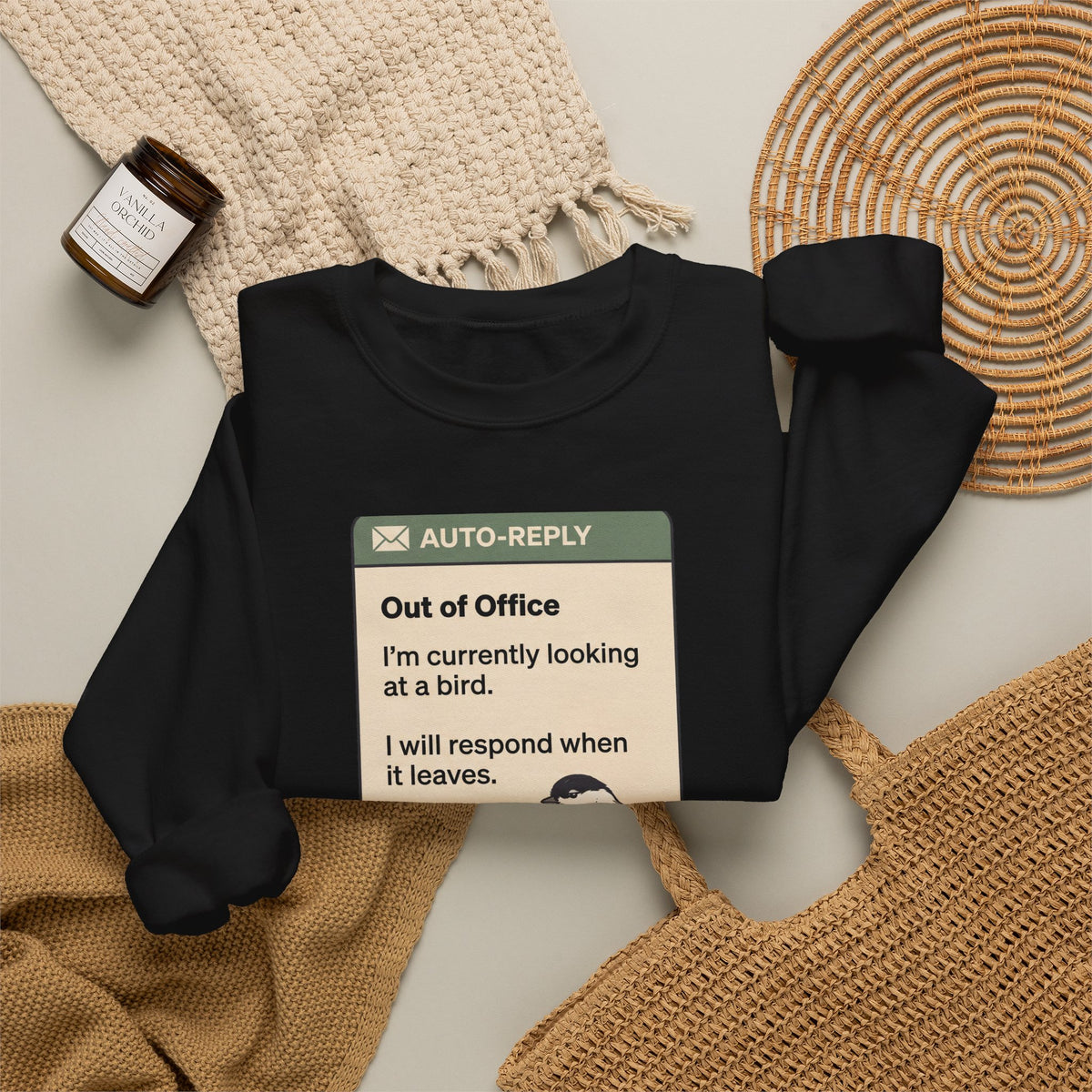 Out of Office Birdwatching Crewneck Sweatshirt — "Out of Office: I'm currently looking at a bird"