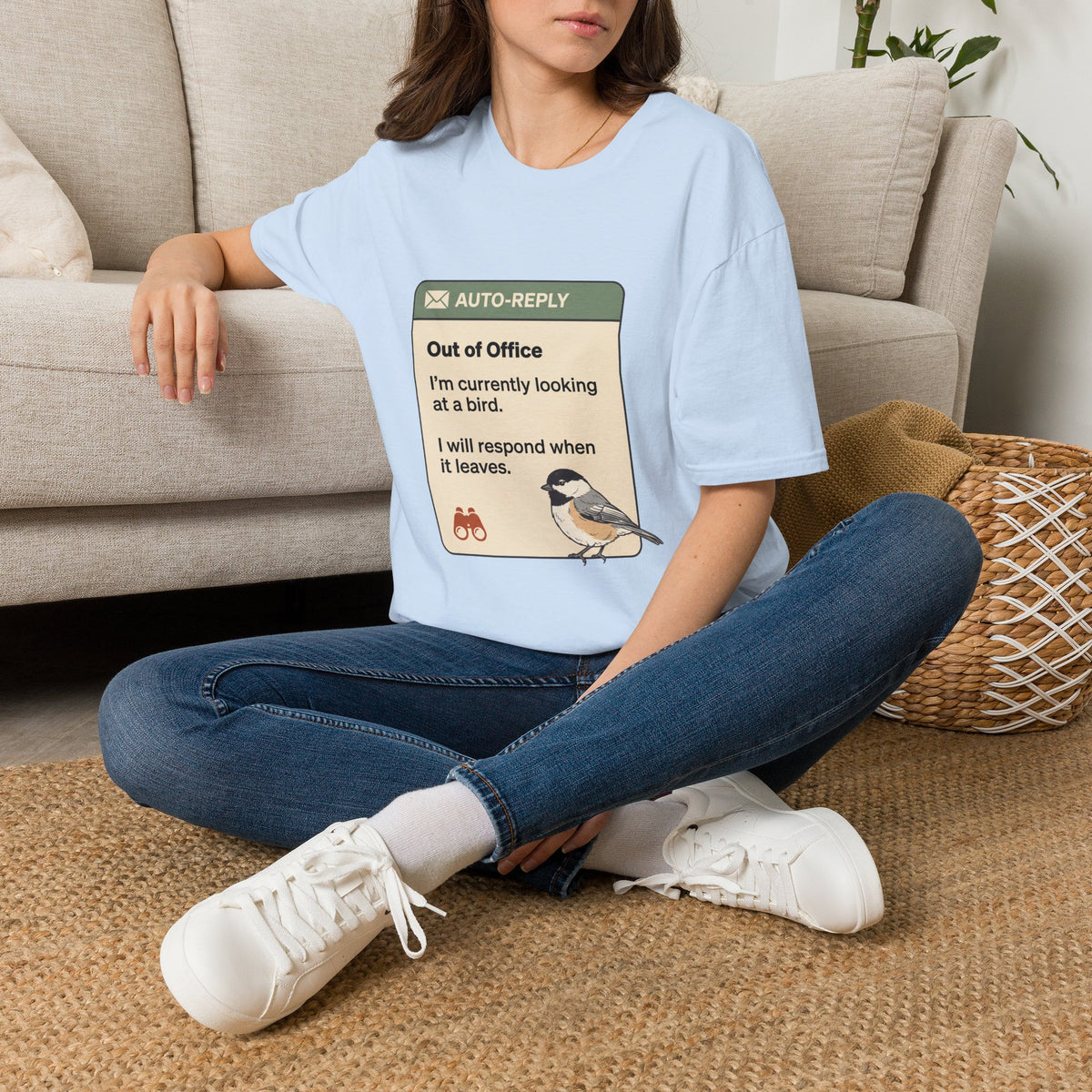 Out of Office Bird Watching T-Shirt — "Out of Office: I'm currently looking at a bird"